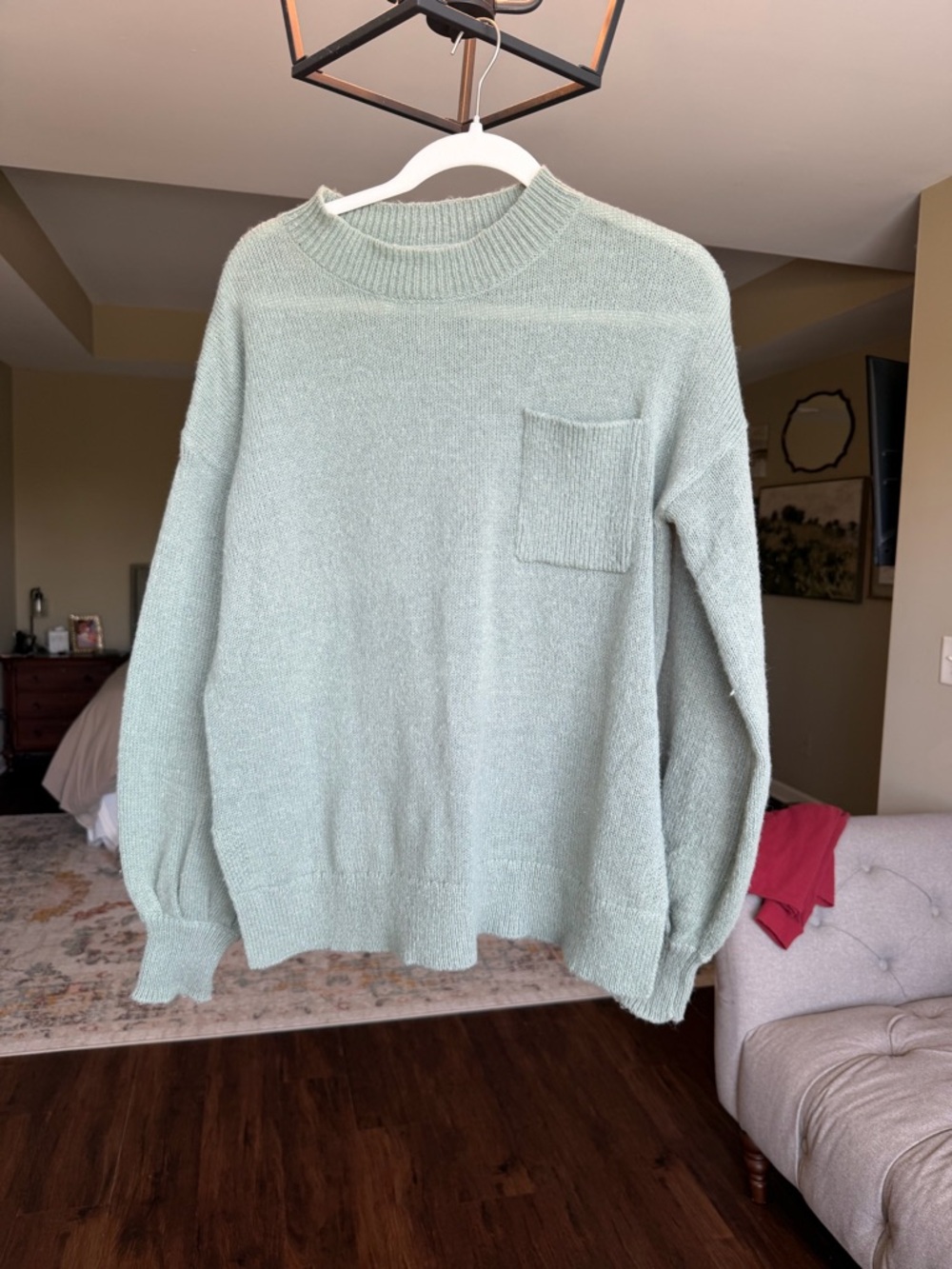 SHEIN Men's Crewneck Sweater in Sage Green with Chest Pocket